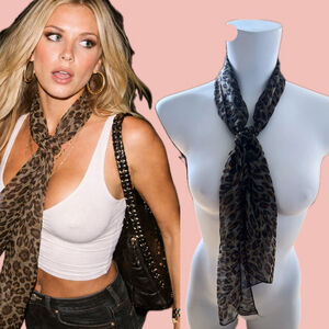 Leopard Print Sheer Scarf Y2K Brown Mesh Lightweight Long